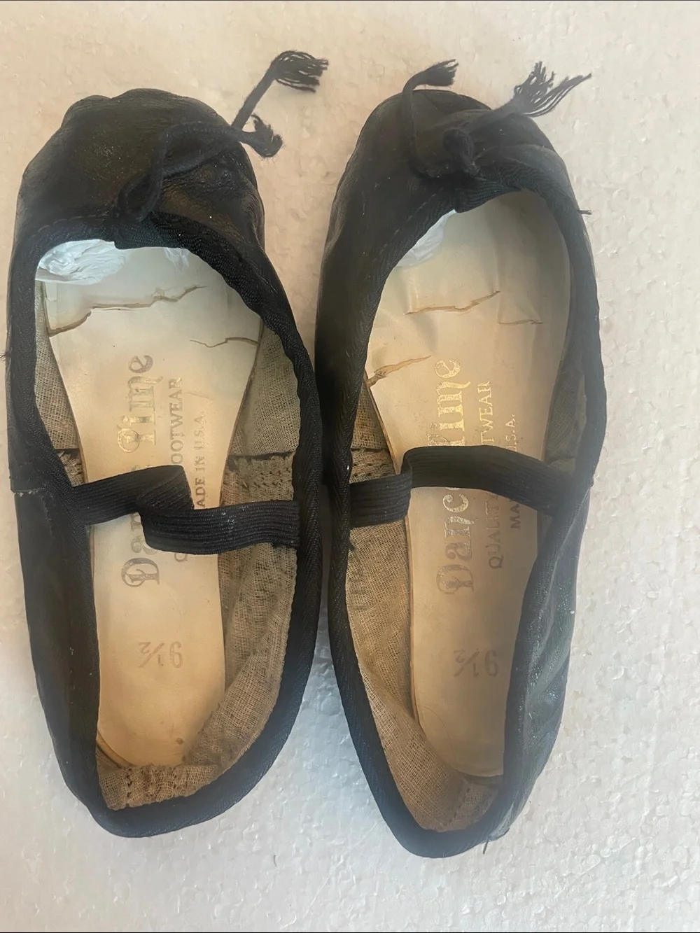 Dance time Black leather Ballet slippers shoes Flats elastic strap girls 9 1/2